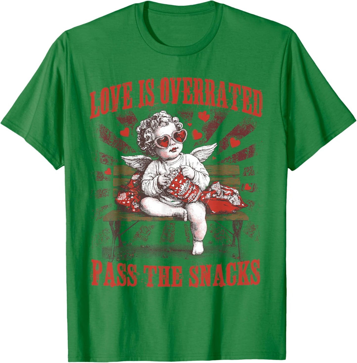 Cupid Love is Overrated Pass The Snacks Happy Valentines Day T-Shirt - T-Shirt | Irish Green