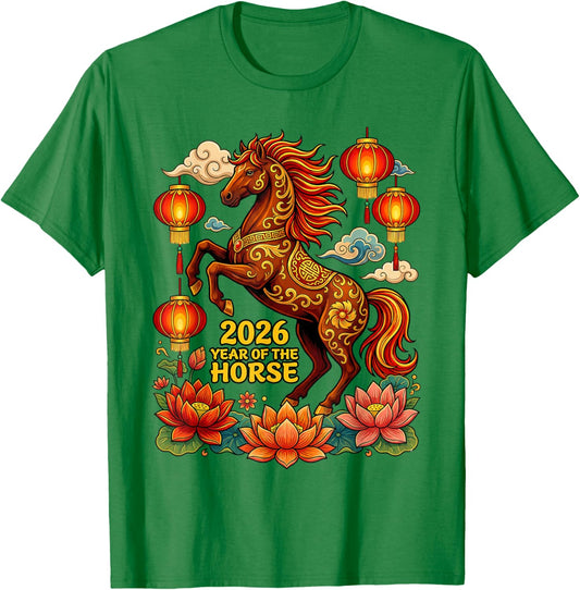 Lunar New Year Happy Chinese New Year of The Horse 2026 Kids T-Shirt - T-Shirt | Irish Green