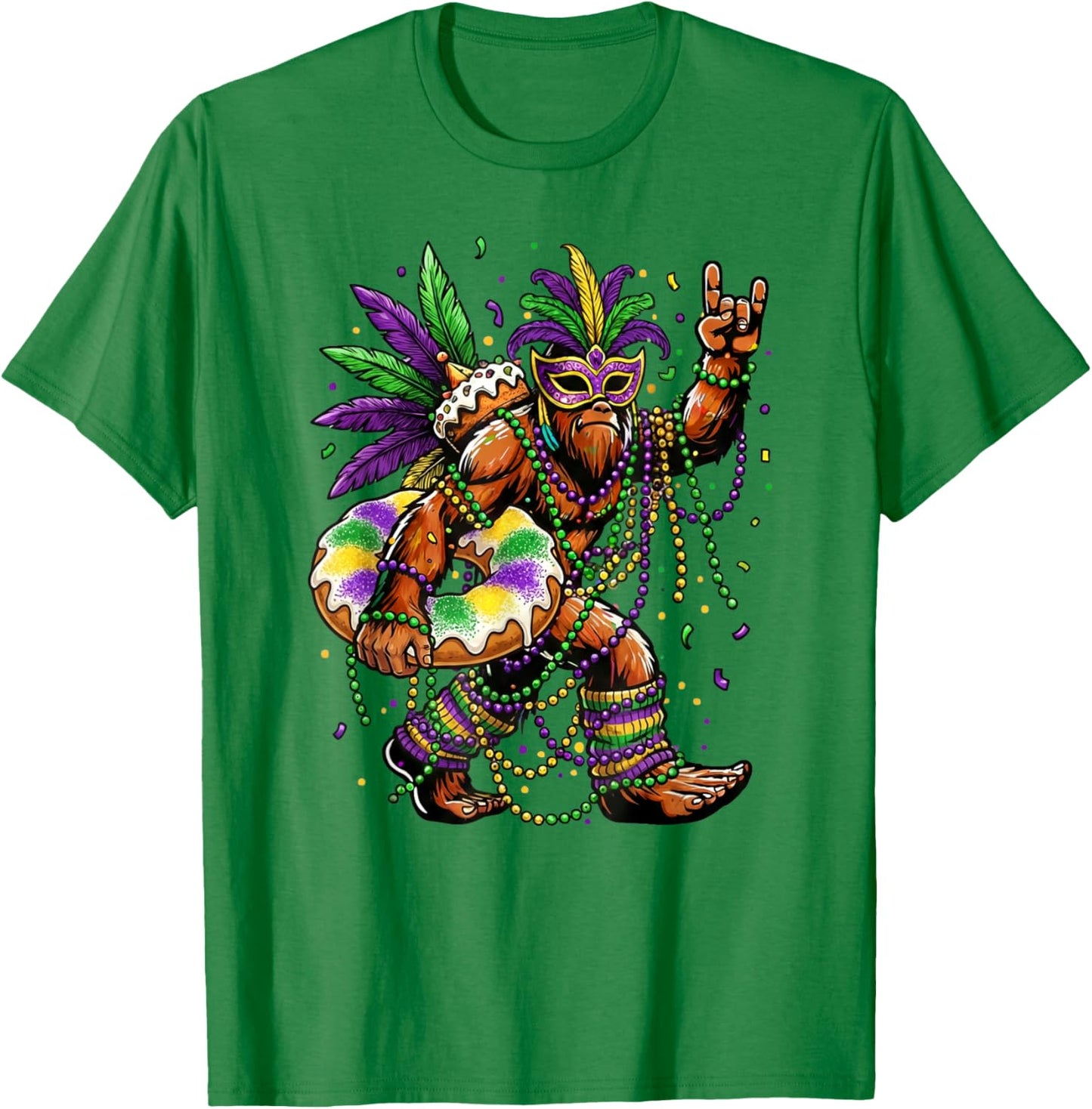 Funny Mardi Gras Bigfoot King Cake Sasquatch Fat Tuesday T-Shirt - T-Shirt | Irish Green