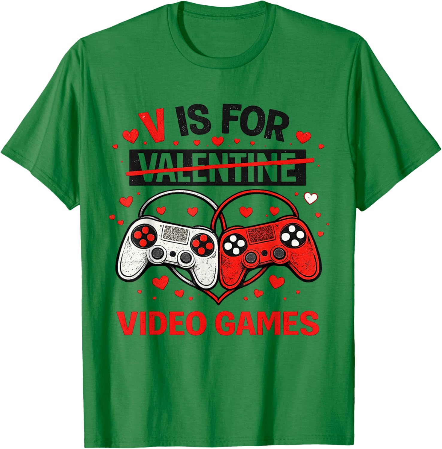 V is for Video Games Valentines Gamer Boy Men Kids T-Shirt - T-Shirt | Irish Green