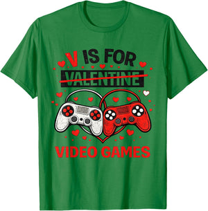V is for Video Games Valentines Gamer Boy Men Kids T-Shirt - T-Shirt | Irish Green