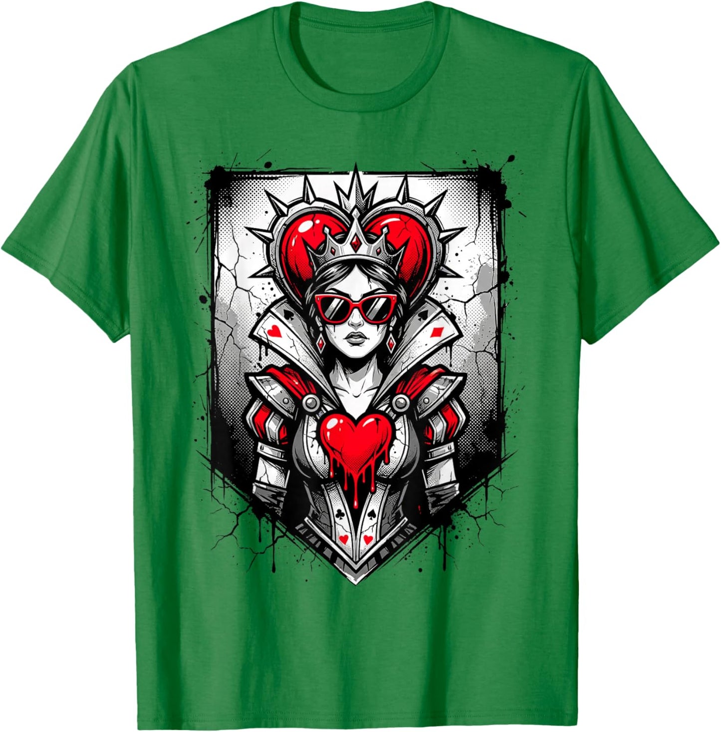 Red Queen of Hearts Rebel Crown Sunglasses Poker Card Women T-Shirt - T-Shirt | Irish Green