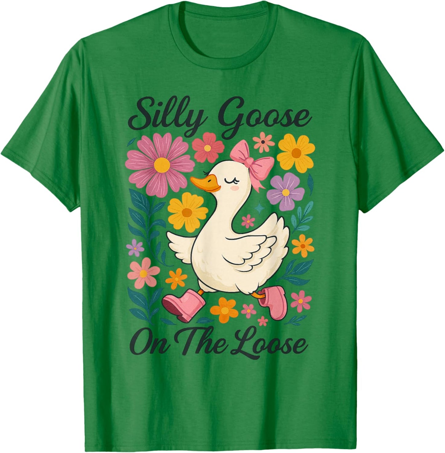 Funny Silly Goose On The Loose Silly Goose Girl Kids T-Shirt - T-Shirt | Irish Green