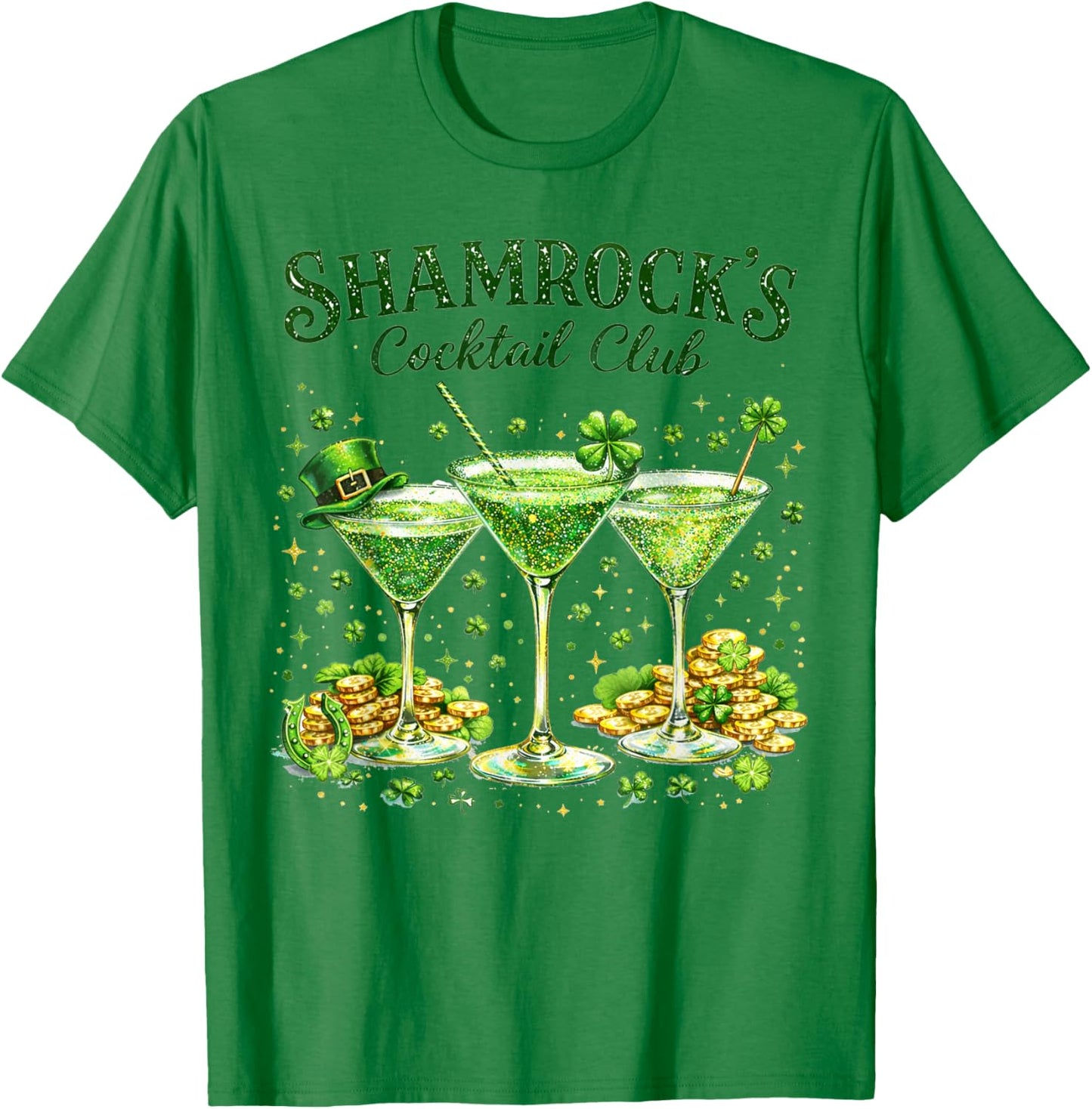 St. Patrick's Day Drinking Martini Shamrock's Cocktail Club T-Shirt - T-Shirt | Irish Green