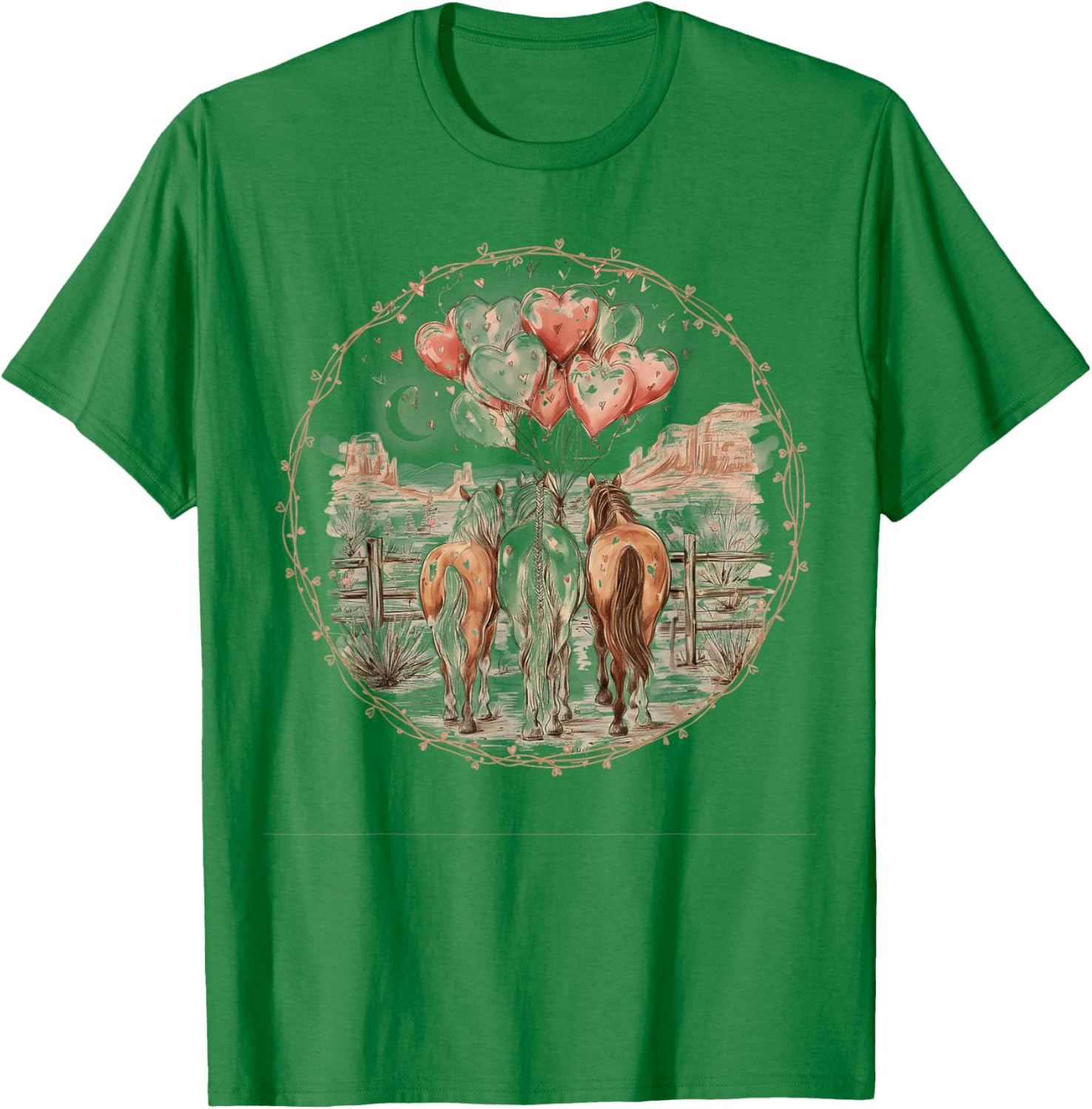 Valentines Day Horses Hearts Equestrian Western Horse Women T-Shirt - T-Shirt | Irish Green