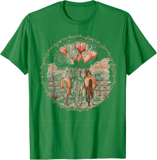 Valentines Day Horses Hearts Equestrian Western Horse Women T-Shirt - T-Shirt | Irish Green