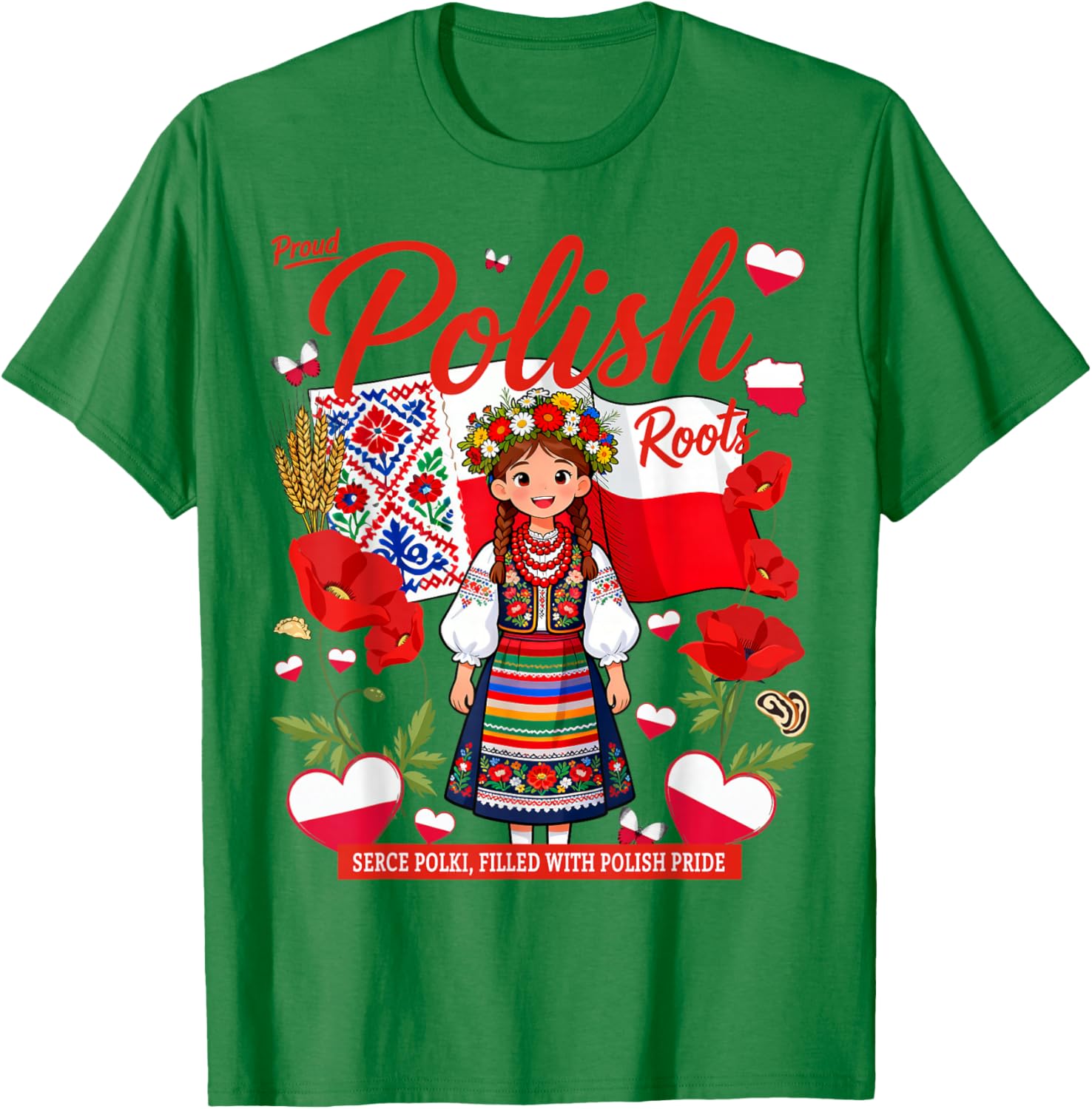 Polish Flag Outfit Idea Polska Poland Folk Theme T-Shirt - T-Shirt | Irish Green