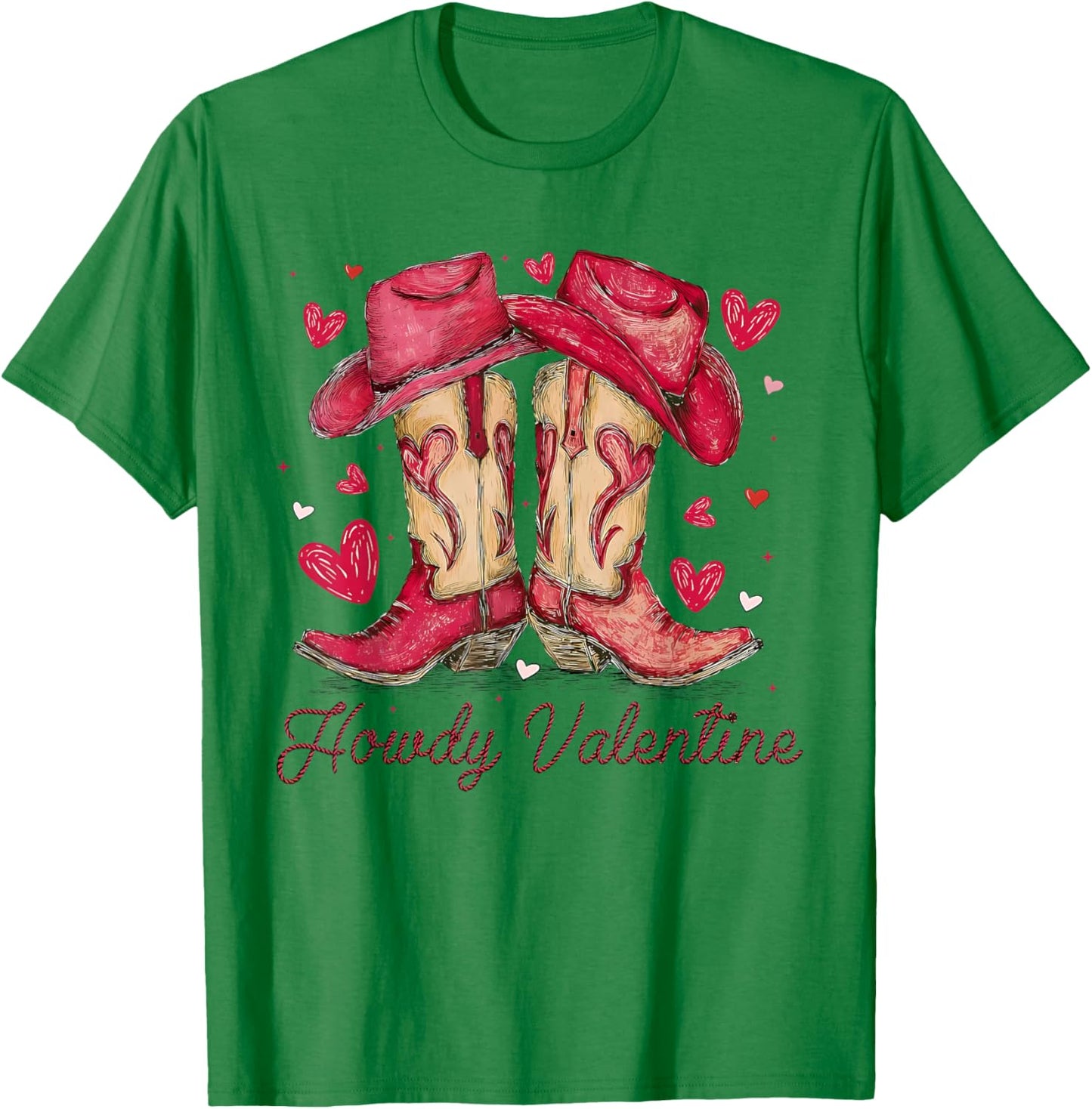 Howdy Valentine Cowboy Boots Coquette Bow Girl Women Kids T-Shirt - T-Shirt | Irish Green