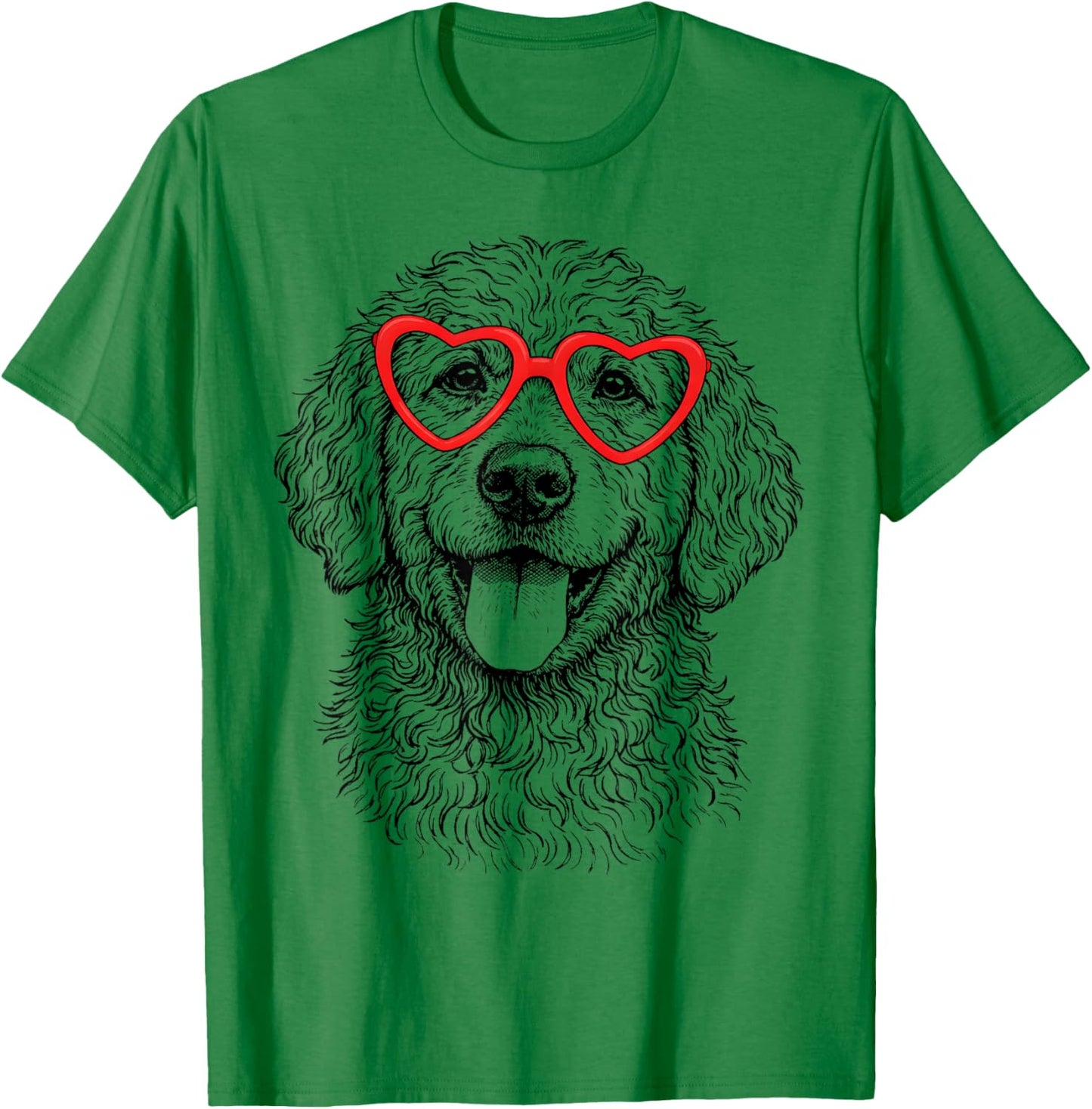 Funny Goldendoodle Face Heart Glasses Dog Valentine’s Day T-Shirt - T-Shirt | Irish Green