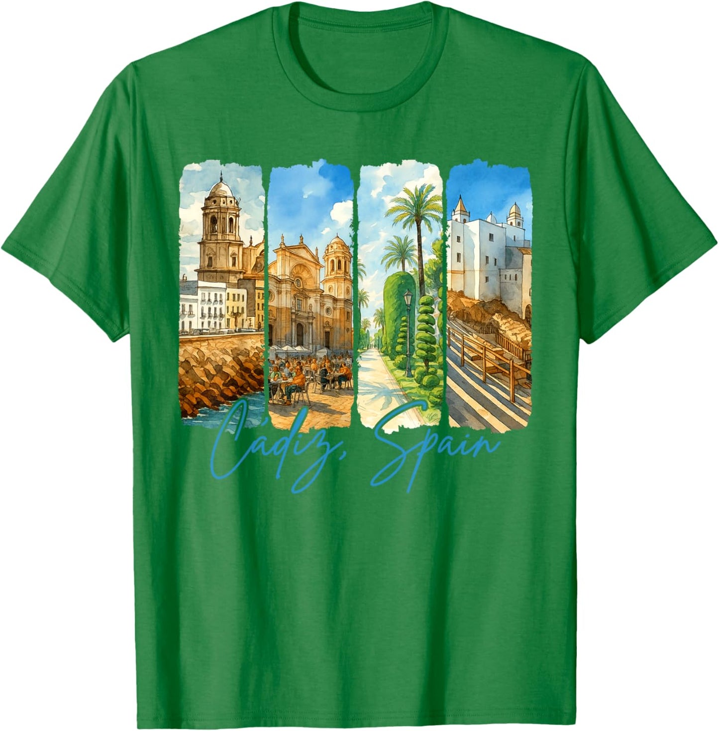 Cadiz Spain Traveling Trip Brushstroke Souvenir Vacation T-Shirt - T-Shirt | Irish Green