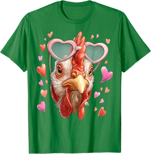 Chicken Farm Farmer Valentine's Day Heart Sunglasses T-Shirt - T-Shirt | Irish Green