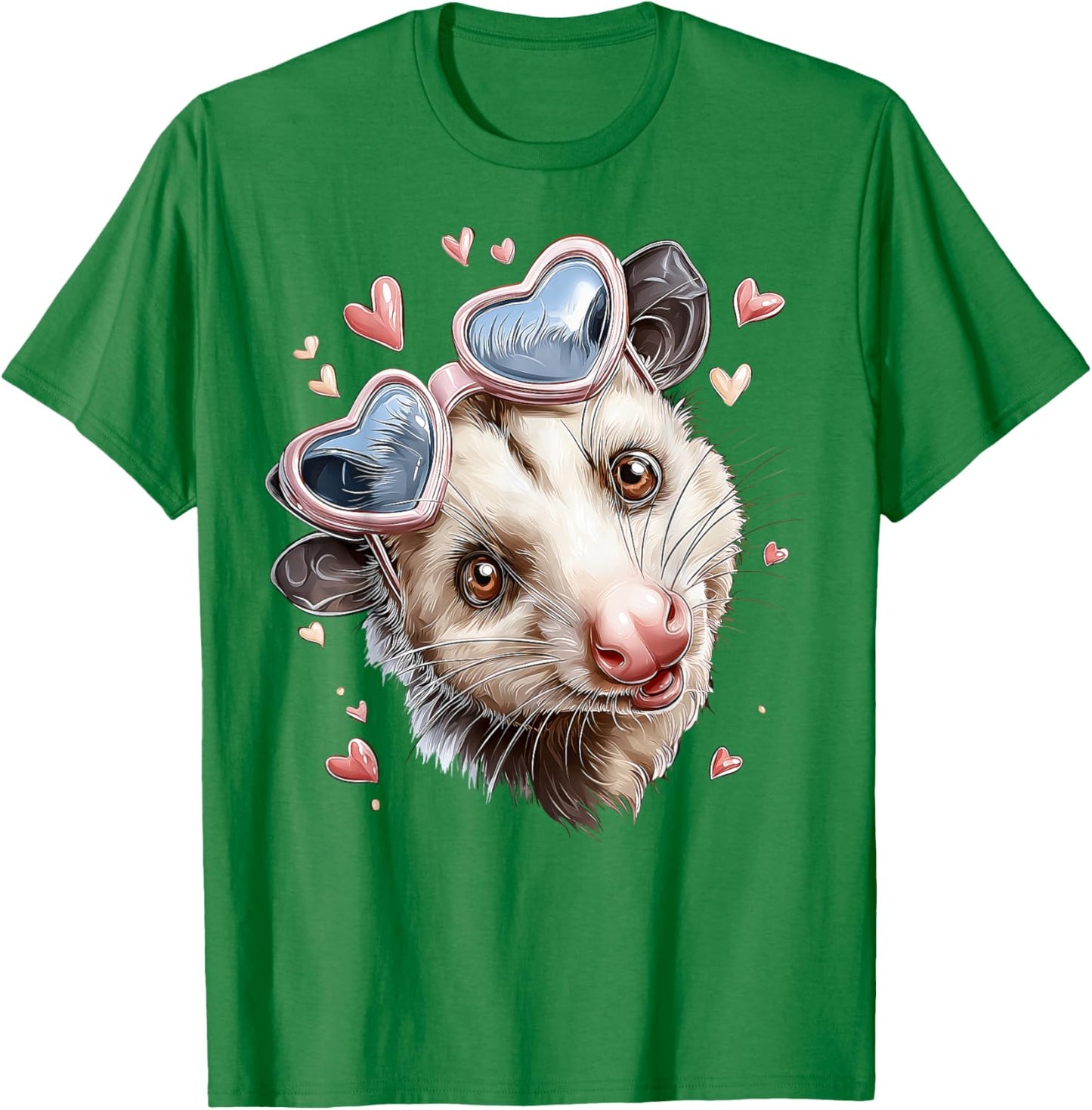 Opossum Possum Valentine's Day Heart Sunglasses T-Shirt - T-Shirt | Irish Green