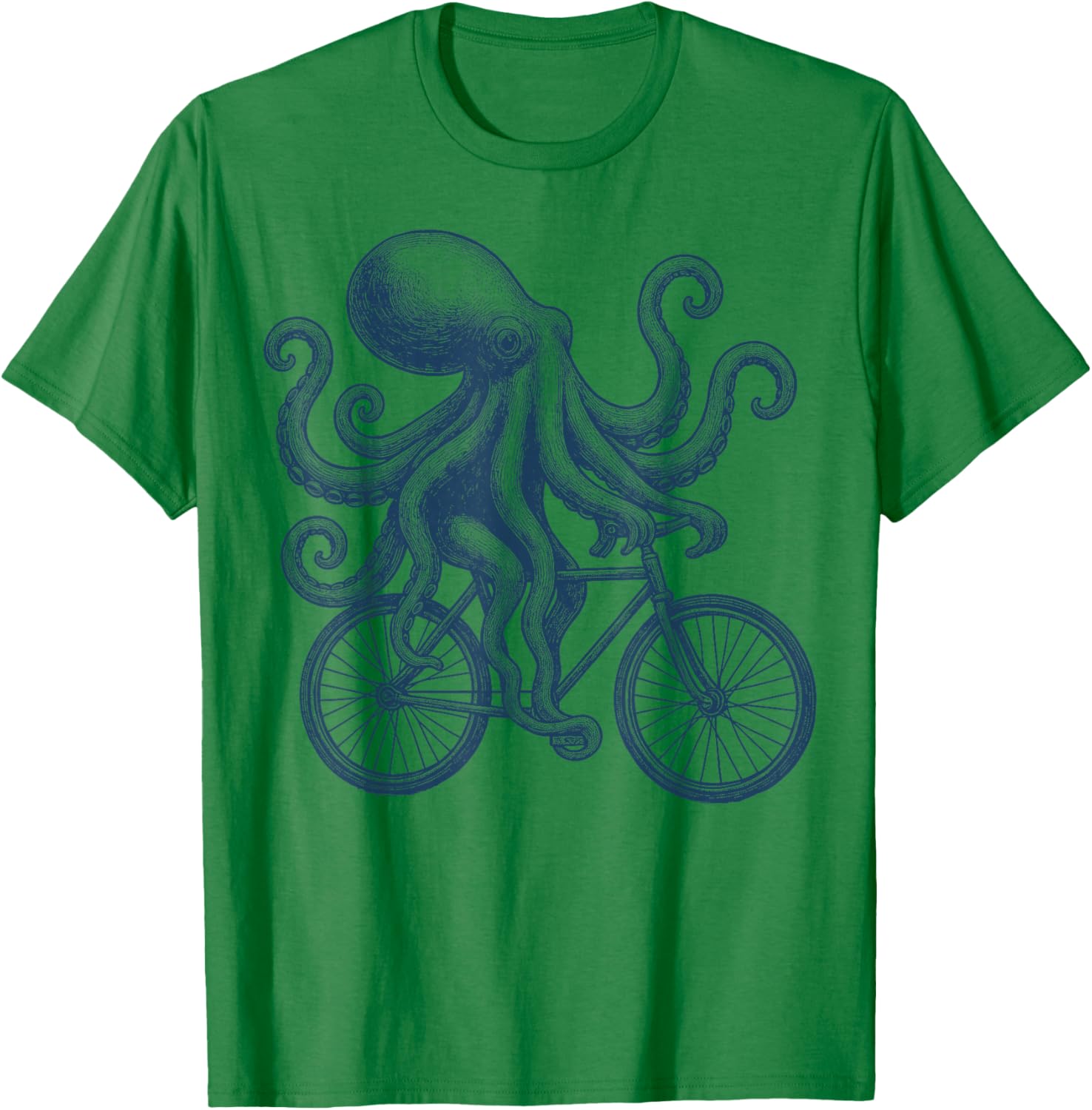 Funny Octopus Riding Bicycle Retro Biker Cycling Graphic T-Shirt - T-Shirt | Irish Green
