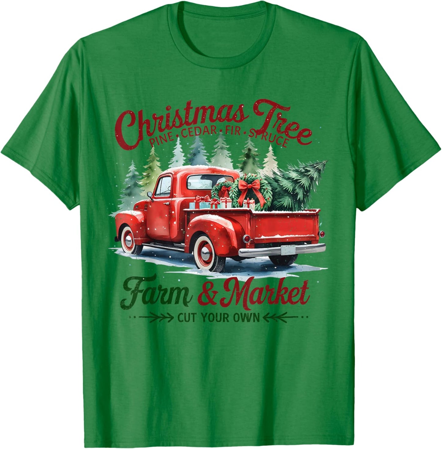 Christmas Tree Farm Red Truck Holiday Vintage T-Shirt - T-Shirt | Irish Green