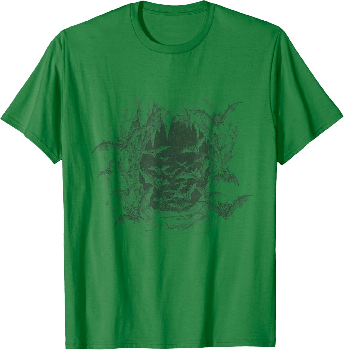 Vintage Vampire Bats Cave Scene Drawing Art Design T-Shirt - T-Shirt | Irish Green