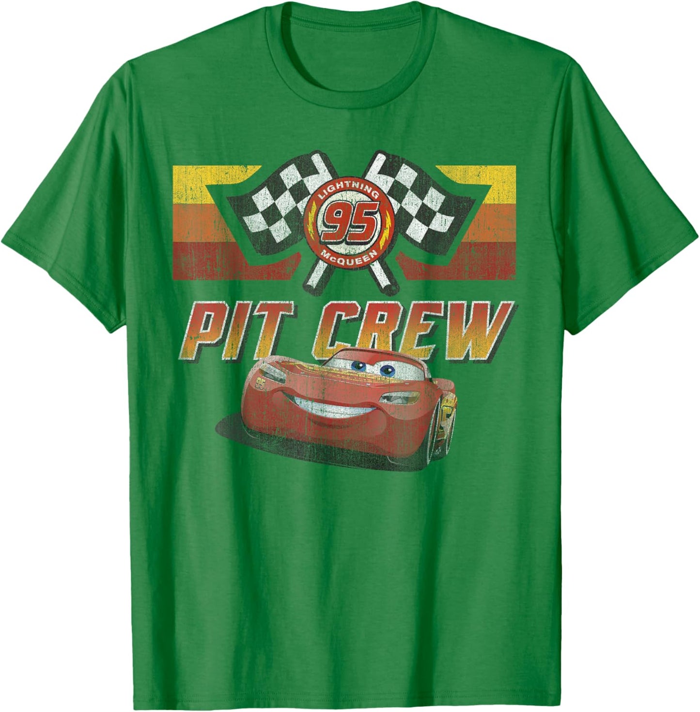 Disney Pixar Cars McQueen Pit Crew Red Distressed T-Shirt - T-Shirt | Irish Green