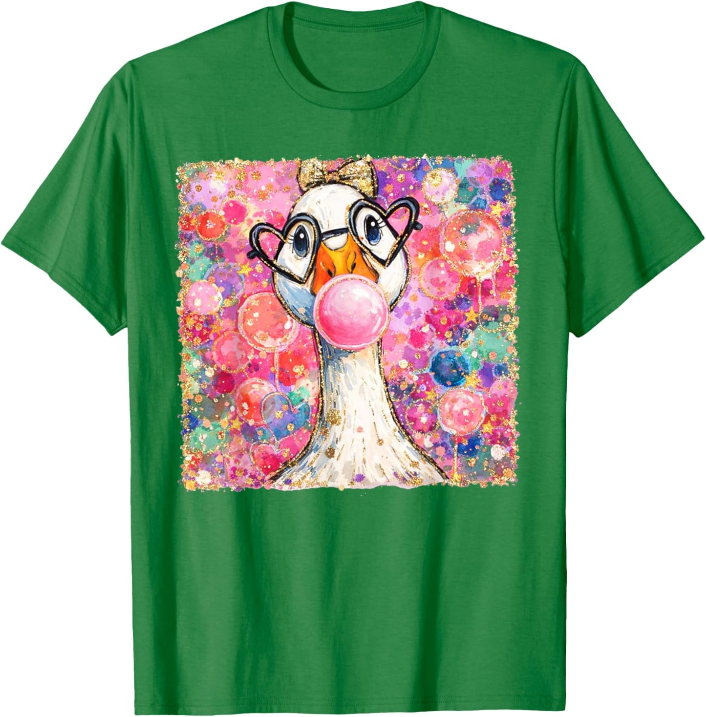 Valentines Silly Goose Blowing Bubble Gum XOXO Couple T-Shirt - T-Shirt | Irish Green