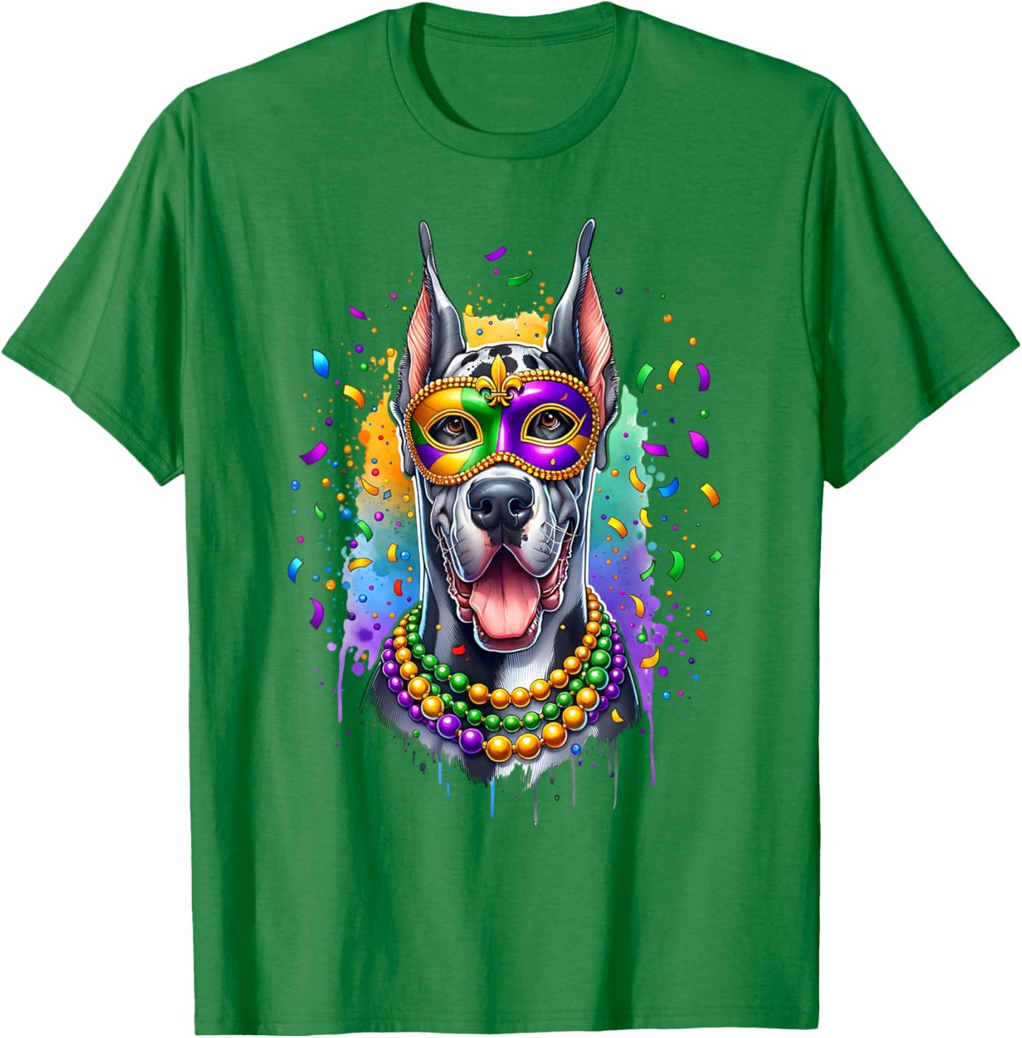 Mardi Gras Great Dane Dog T-Shirt - T-Shirt | Irish Green