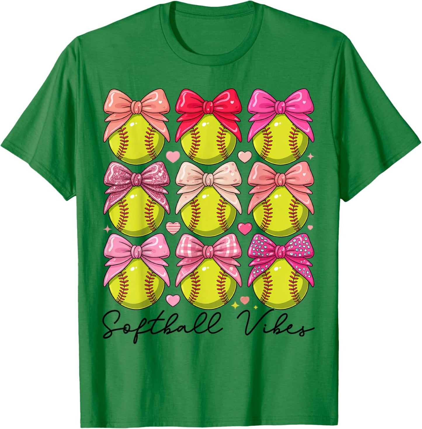 Softball Vibes Softball Coquette Bow Game Day Girls Women T-Shirt - T-Shirt | Irish Green