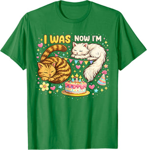 I was 6 Now I'm 7 Birthday 7 Years Old Birthday Funny Cats T-Shirt - T-Shirt | Irish Green