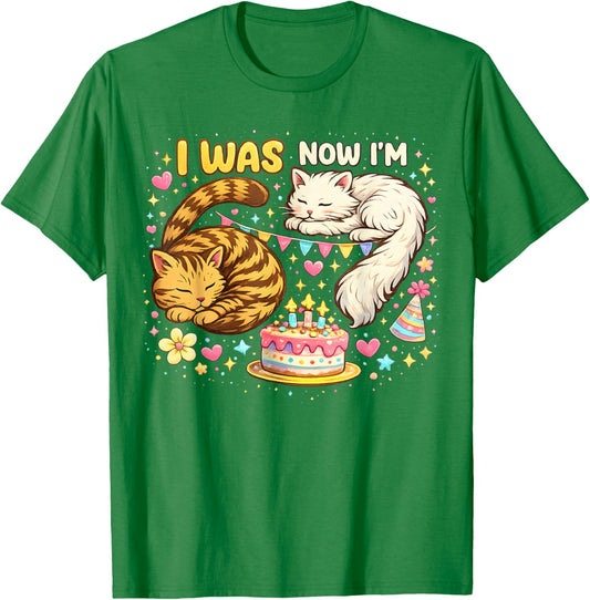 I was 6 Now I'm 7 Birthday 7 Years Old Birthday Funny Cats T-Shirt - T-Shirt | Irish Green