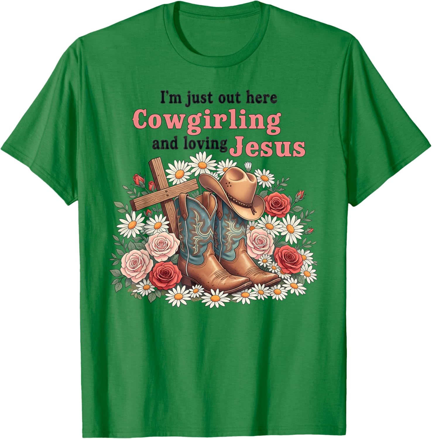 Cute Christian Cowgirl Loves Jesus Religious T-Shirt - T-Shirt | Irish Green