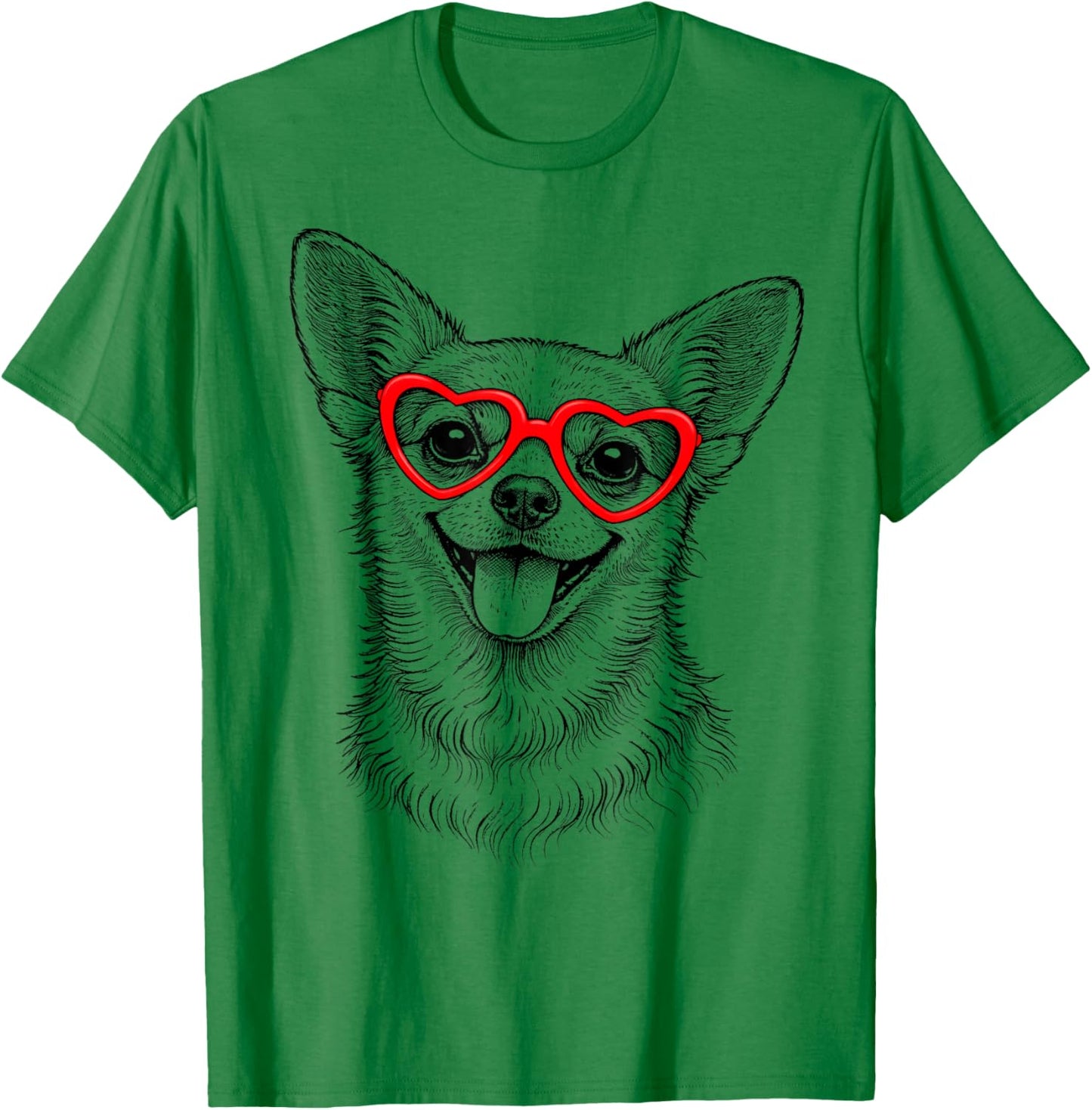Funny Chihuahua Face Heart Glasses Dog Valentine's Day T-Shirt - T-Shirt | Irish Green