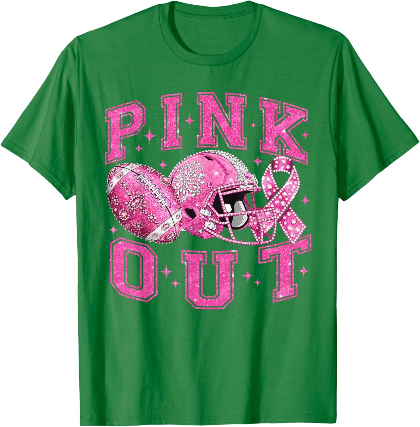 Pink Out Tackle Breast Cancer Awareness Football Pink Ribbon T-Shirt - T-Shirt | Irish Green