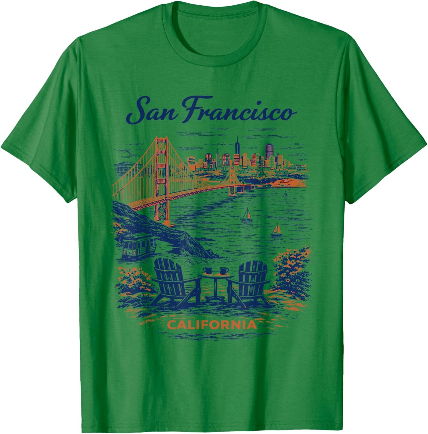 San Francisco Vintage Travel Scenic Illustration T-Shirt - T-Shirt | Irish Green