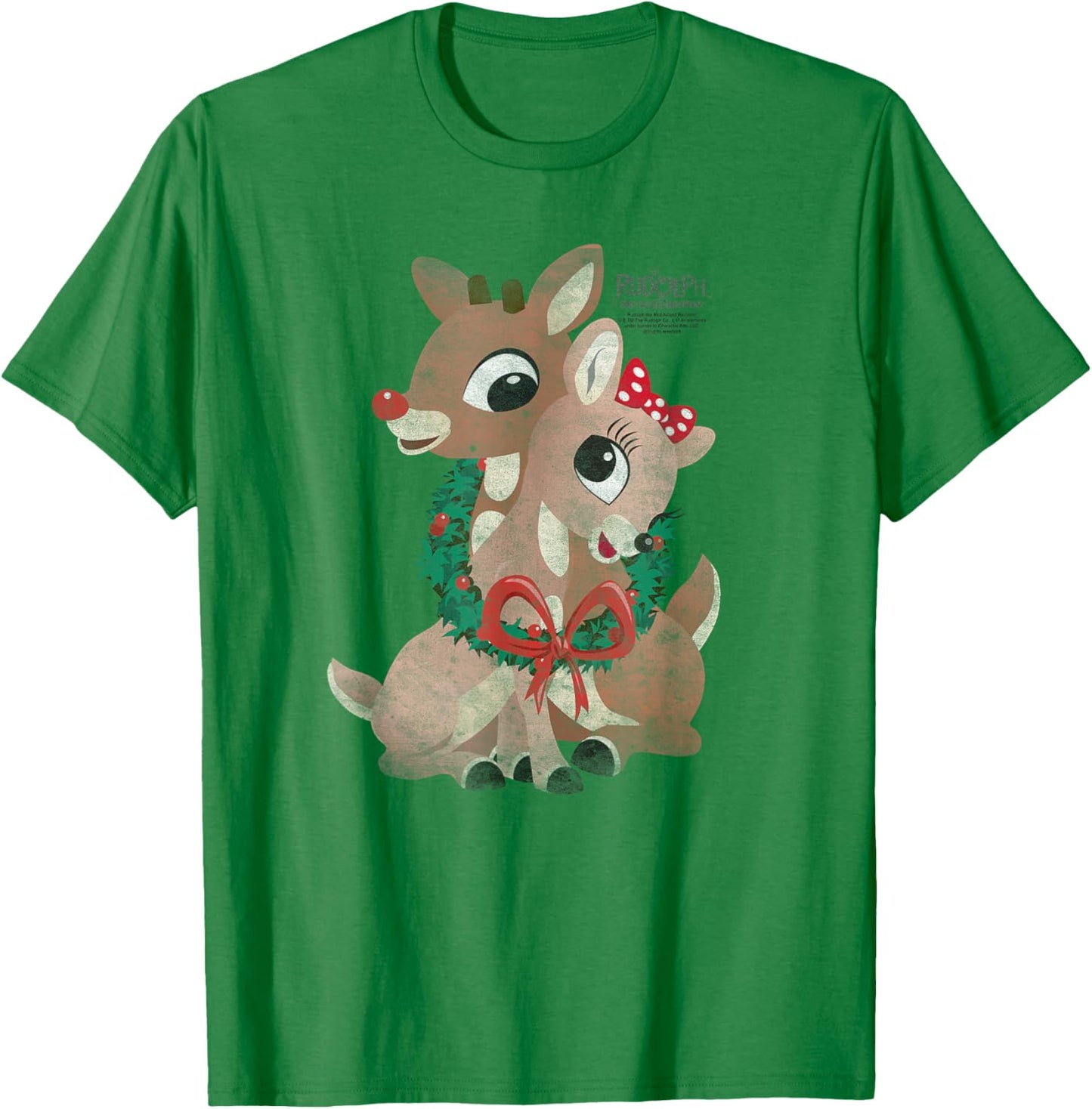 Rudolph and Clarice Holiday Wreath Vintage Christmas T-Shirt - T-Shirt | Irish Green