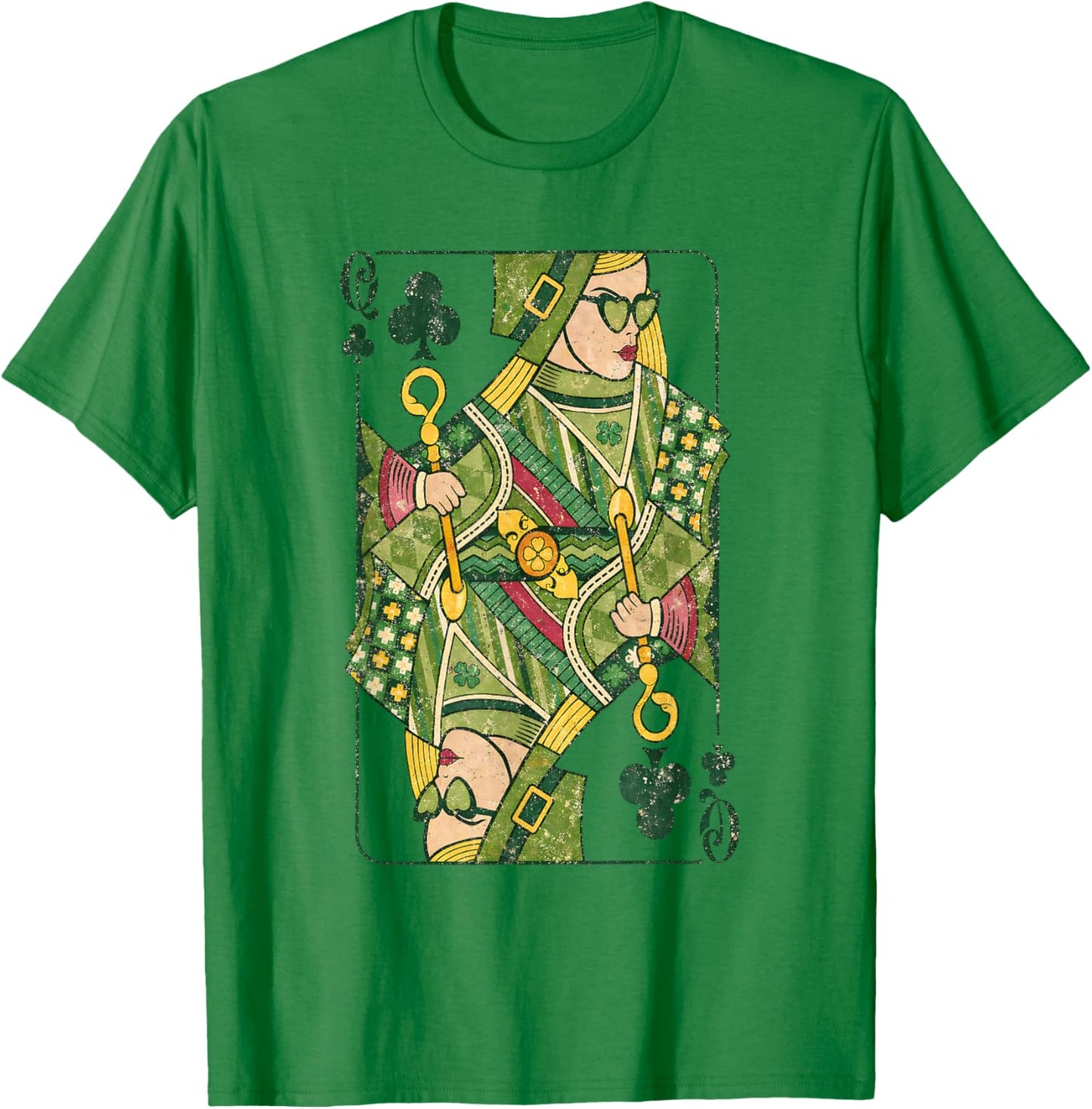 Irish Queen Shamrock Playing Card Celtic Art T-Shirt - T-Shirt | Irish Green
