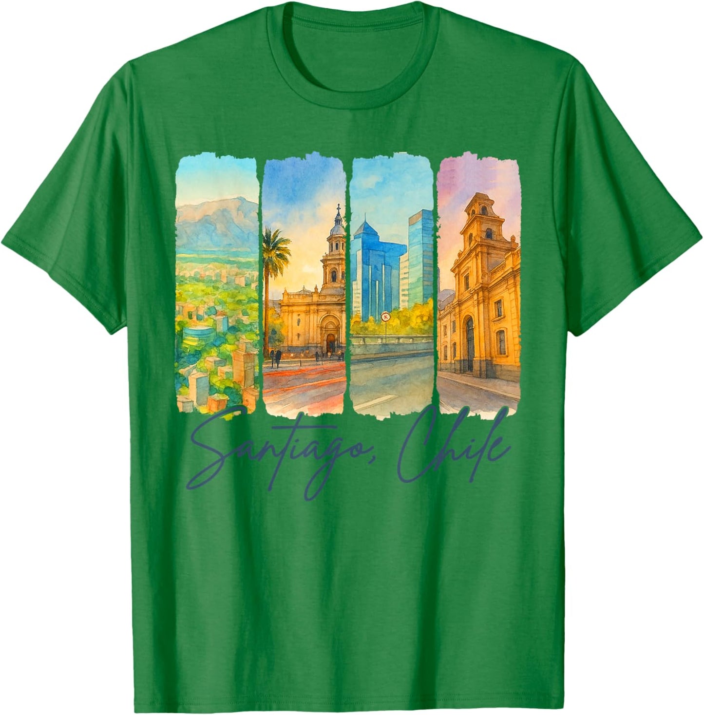 Santiago Chile Traveling Trip Brushstroke Souvenir Vacation T-Shirt - T-Shirt | Irish Green