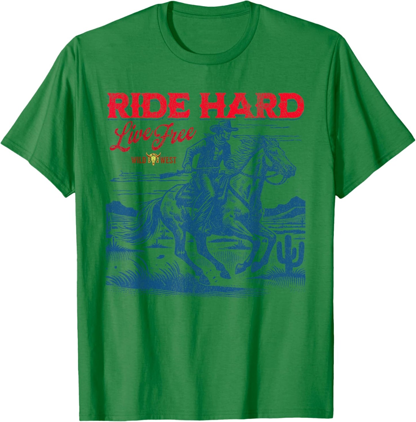 Ride Hard Live Free Vintage Western Cowboy Wild West Graphic T-Shirt - T-Shirt | Irish Green