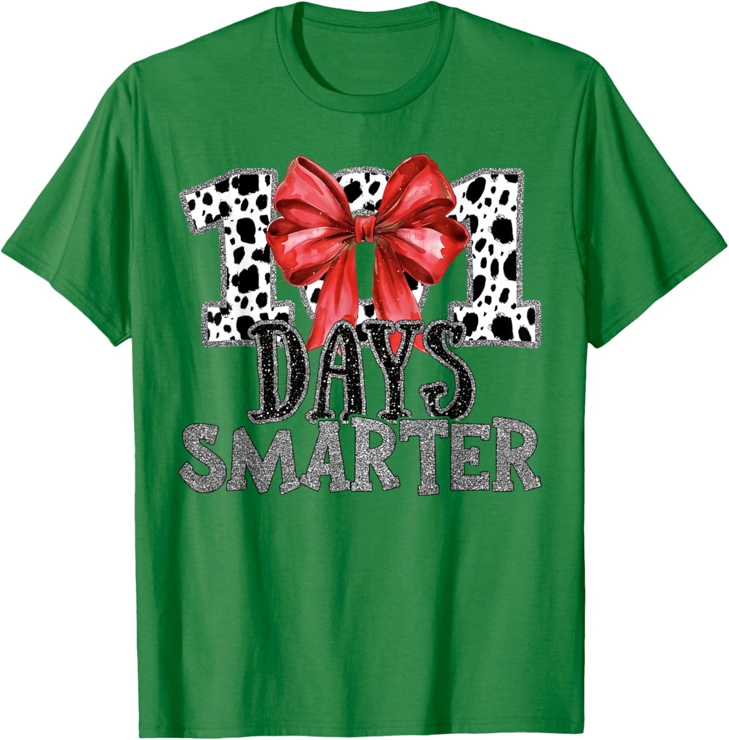 100 Days Smarter Coquette Bow Dalmatian Dog Teachers Kids T-Shirt - T-Shirt | Irish Green