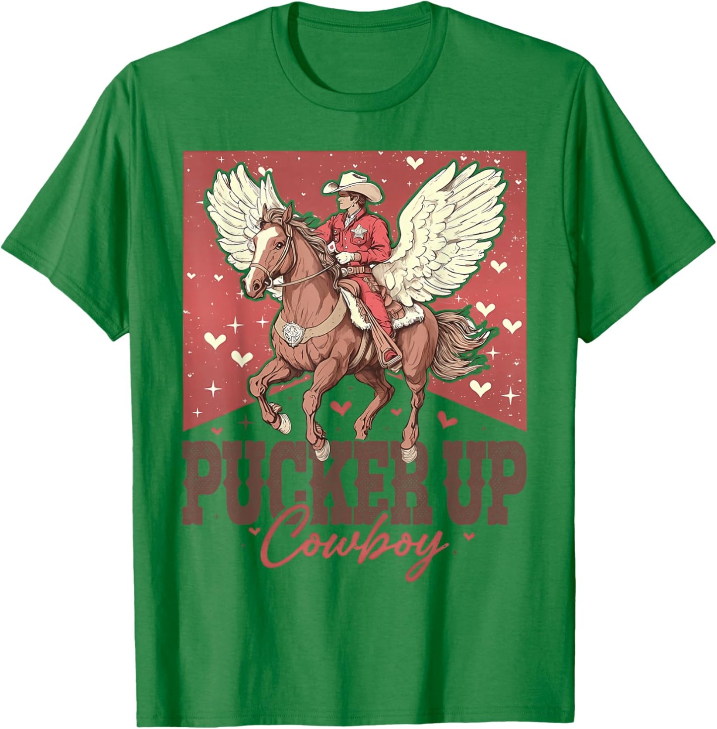 Pucker Up Cowboy Retro Groovy Howdy Valentines Cowboy Hat T-Shirt - T-Shirt | Irish Green