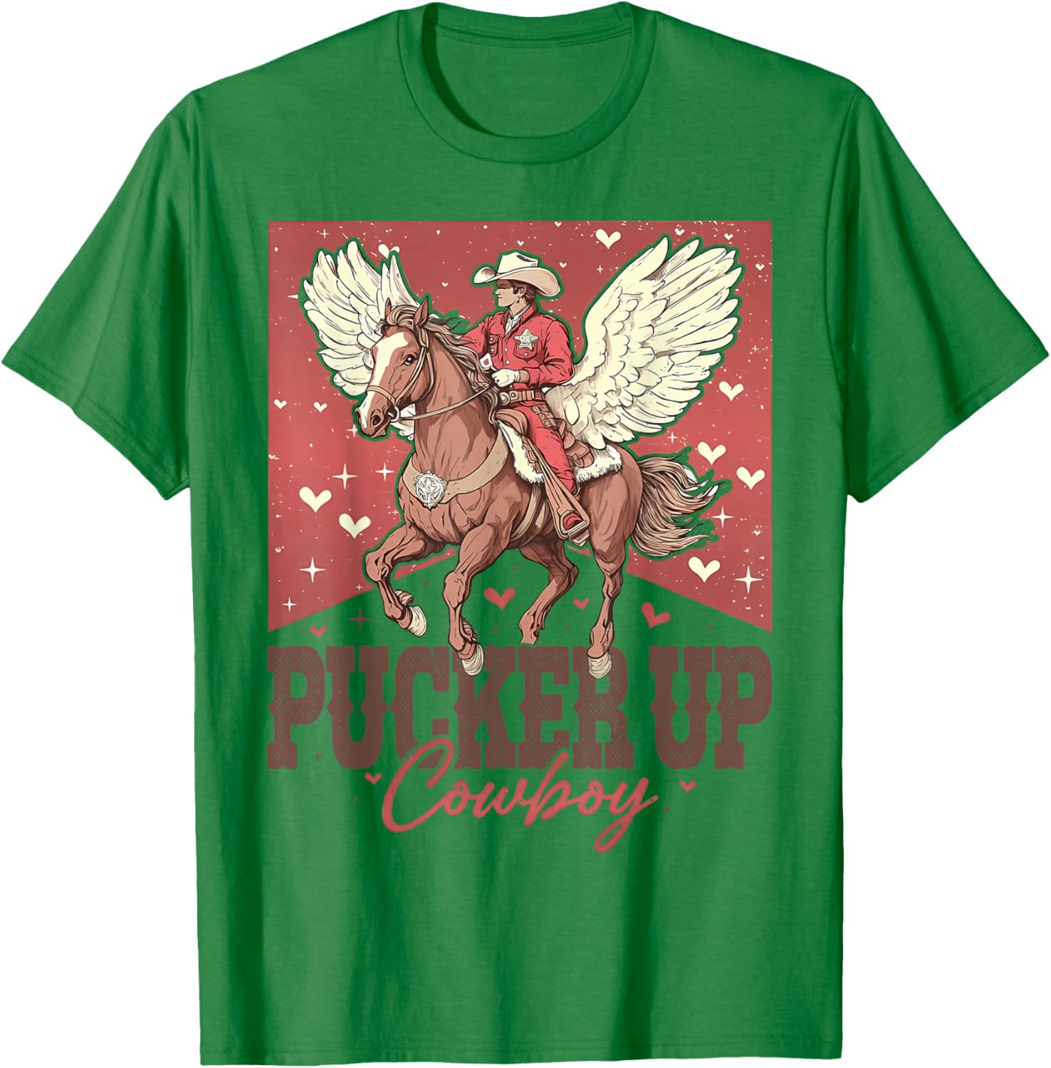 Pucker Up Cowboy Retro Groovy Howdy Valentines Cowboy Hat T-Shirt - T-Shirt | Irish Green