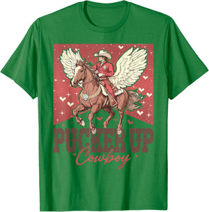 Pucker Up Cowboy Retro Groovy Howdy Valentines Cowboy Hat T-Shirt - T-Shirt | Irish Green