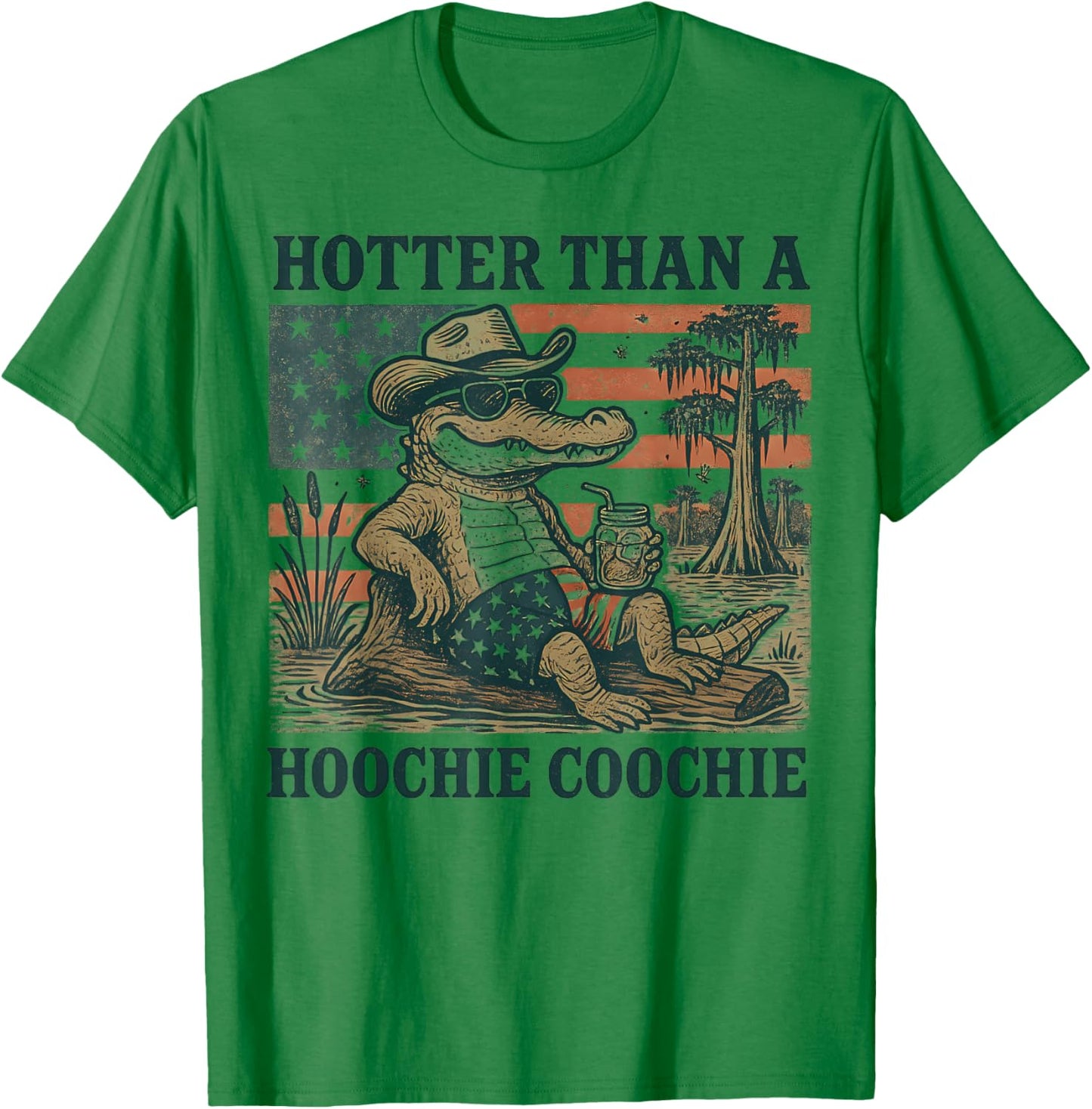 Hoochie Coochie Alligator Funny Patriotic Gator Southern USA T-Shirt - T-Shirt | Irish Green