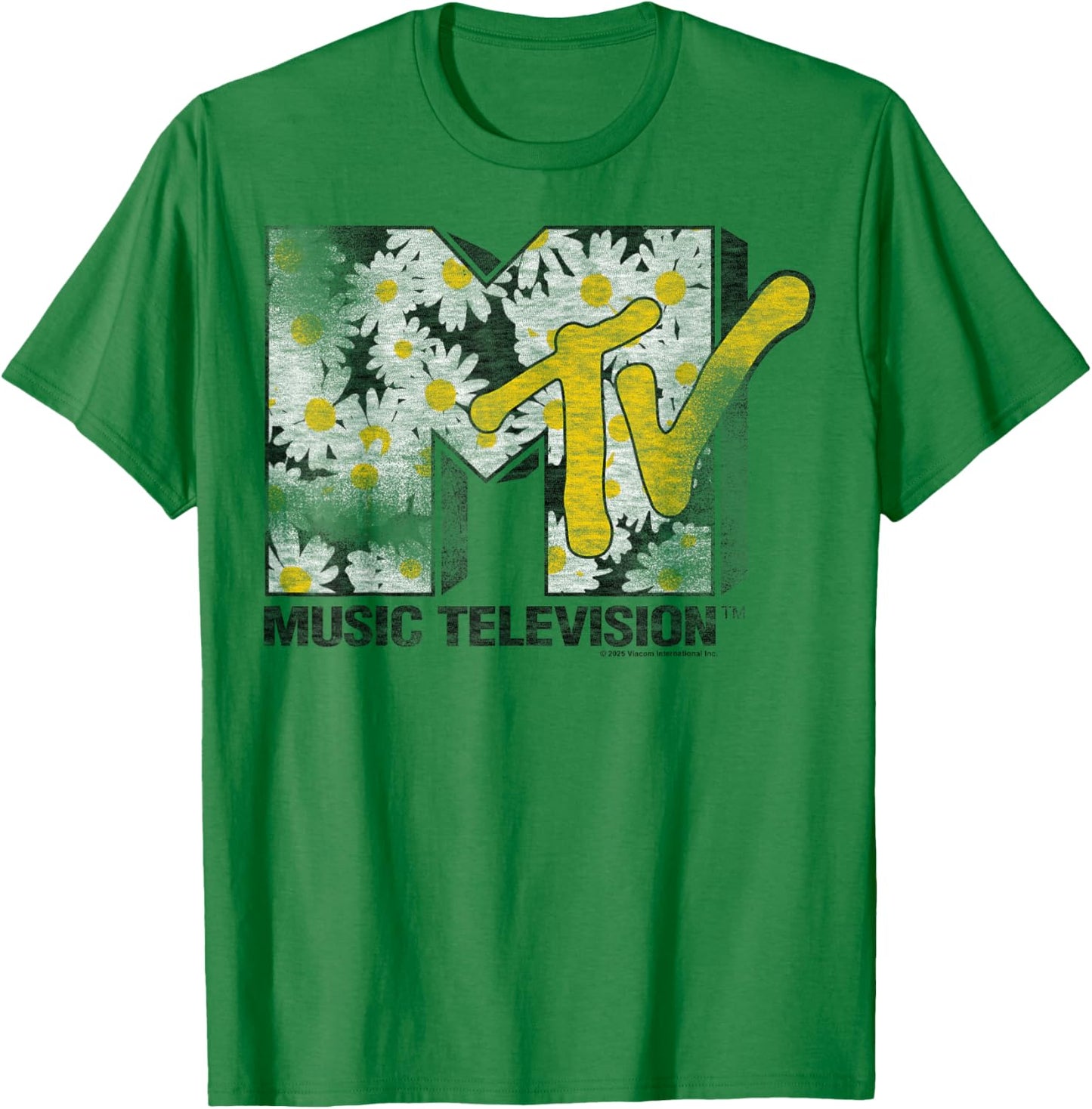 MTV Classic Distressed Logo Filled with Daisy Pattern T-Shirt - T-Shirt | Irish Green