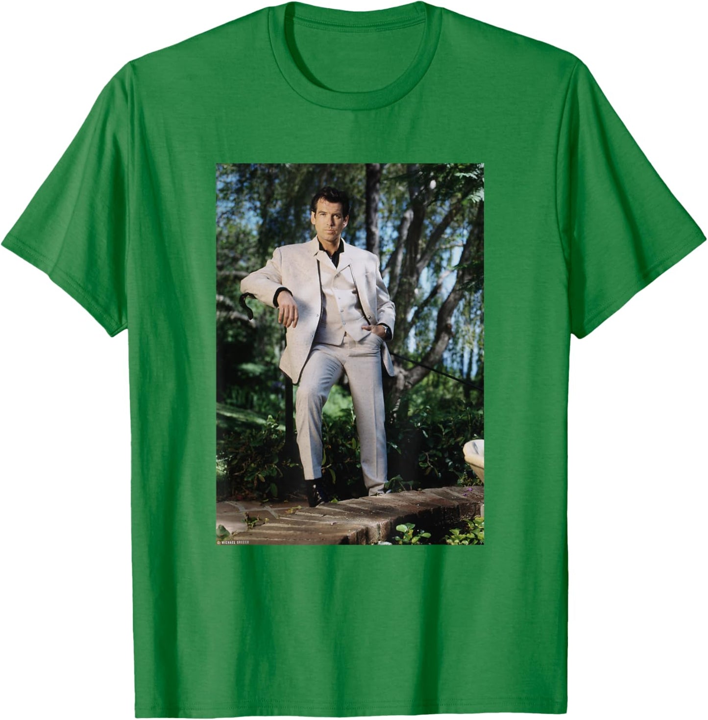 Pierce Brosnan James Bond Actor GoldenEye by Michael Grecco T-Shirt - T-Shirt | Irish Green