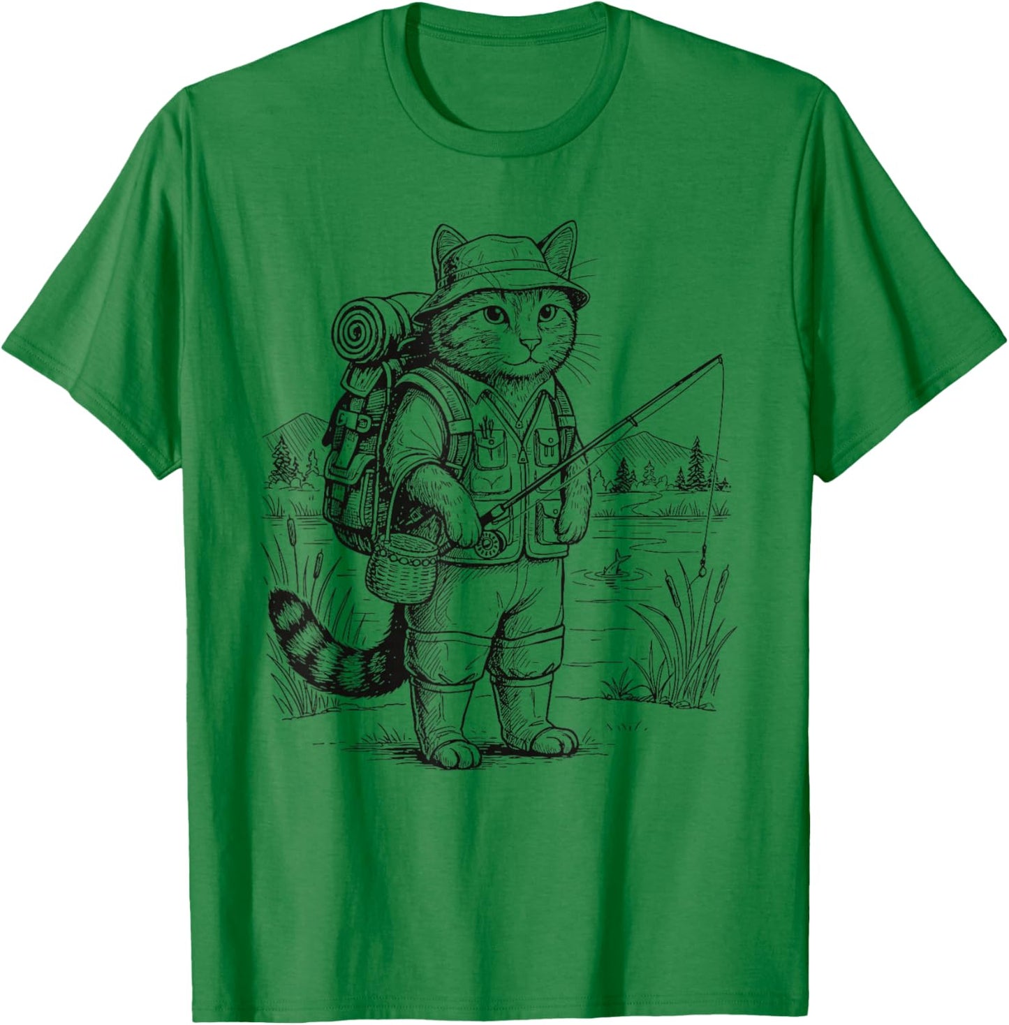 Fish Cat Fisherman T-Shirt - T-Shirt | Irish Green