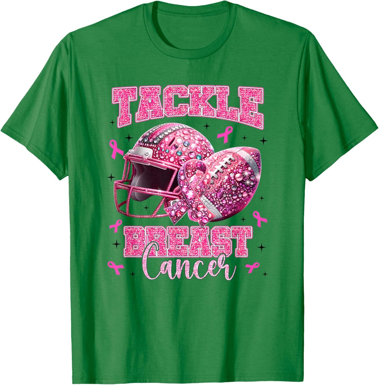 Tackle Breast Cancer Awareness Football Pink Out Cheer T-Shirt - T-Shirt | Irish Green