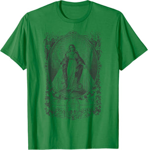 Miraculous Medal Our Lady Mary Marian Vintage Catholic Art T-Shirt - T-Shirt | Irish Green