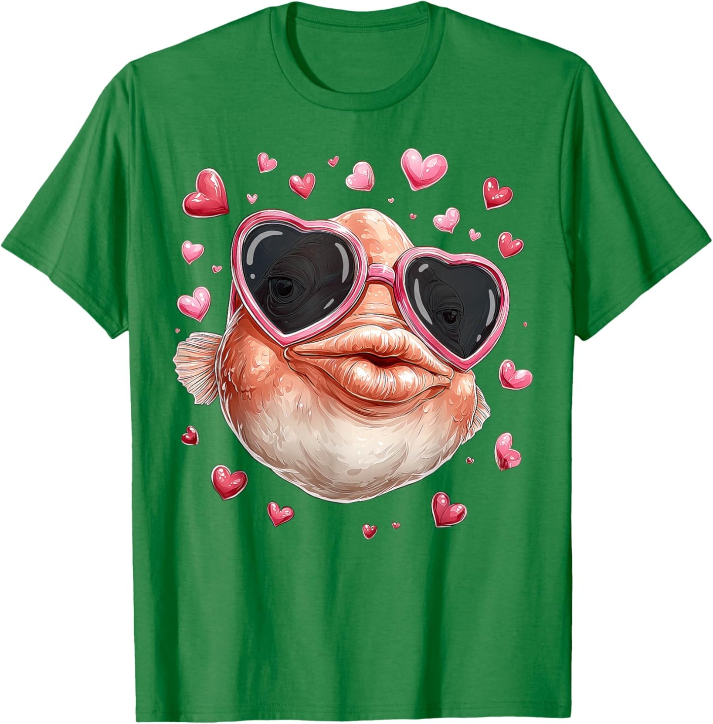 Blobfish Fish Valentine's Day Heart Sunglasses T-Shirt - T-Shirt | Irish Green