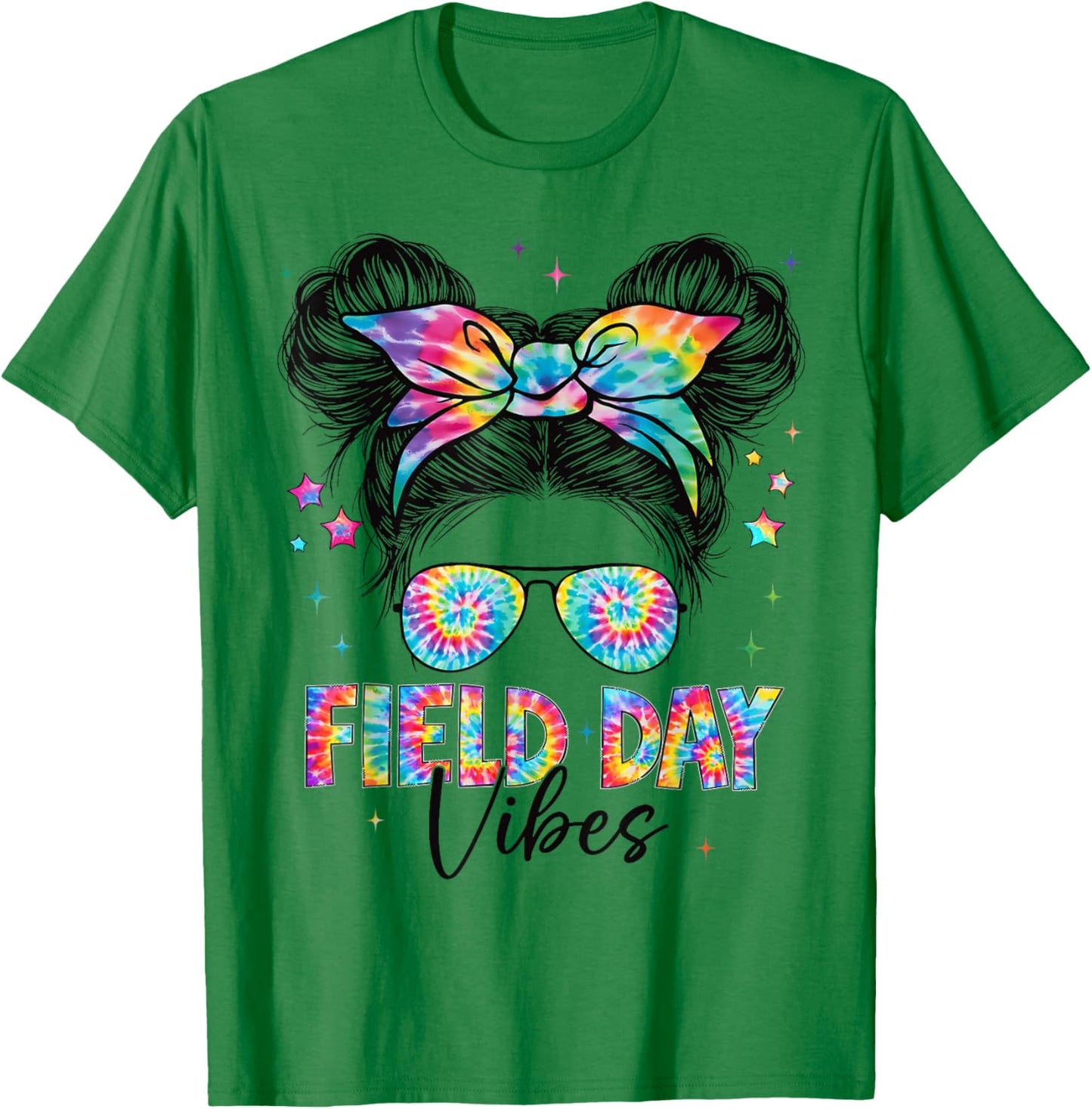 Field Day Vibes Tie Dye Messy Bun Sunglasses Women Girls T-Shirt - T-Shirt | Irish Green