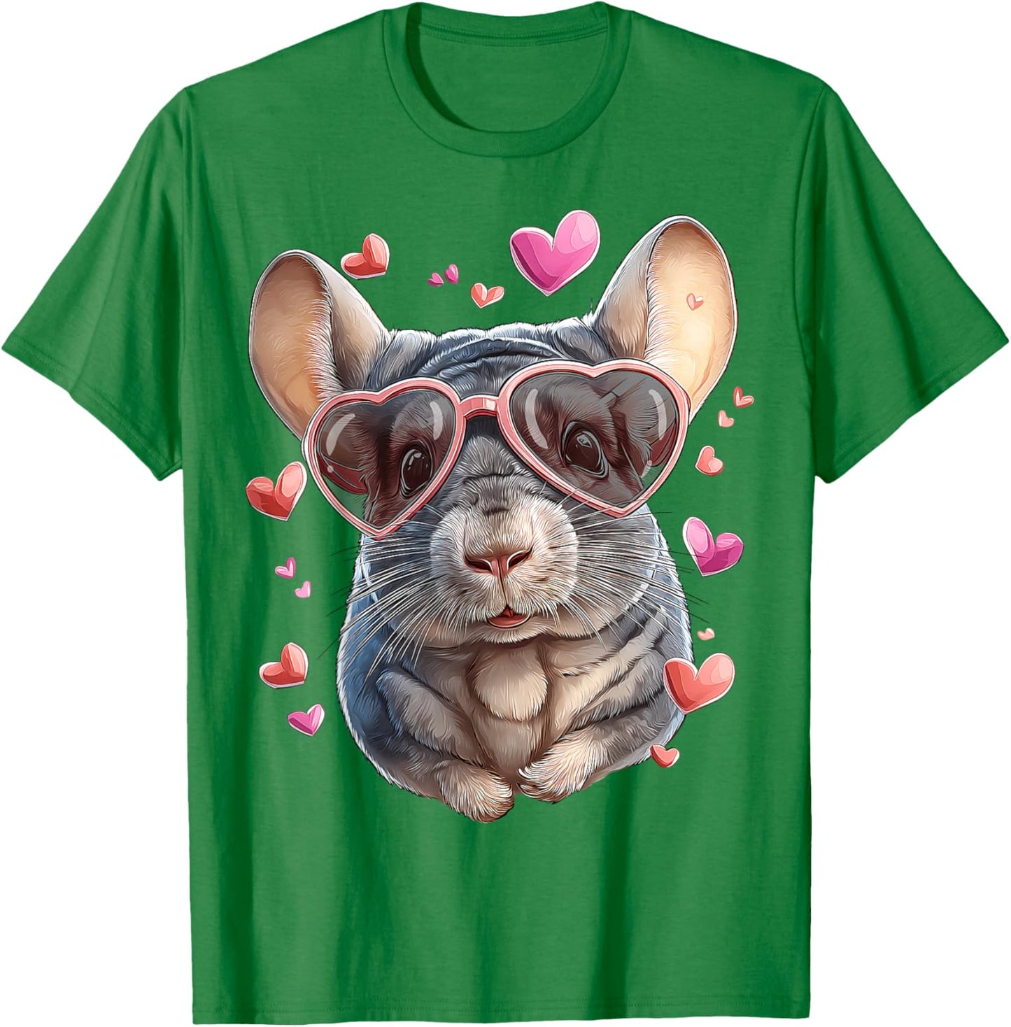 Chinchilla Pet Valentine's Day Heart Sunglasses T-Shirt - T-Shirt | Irish Green