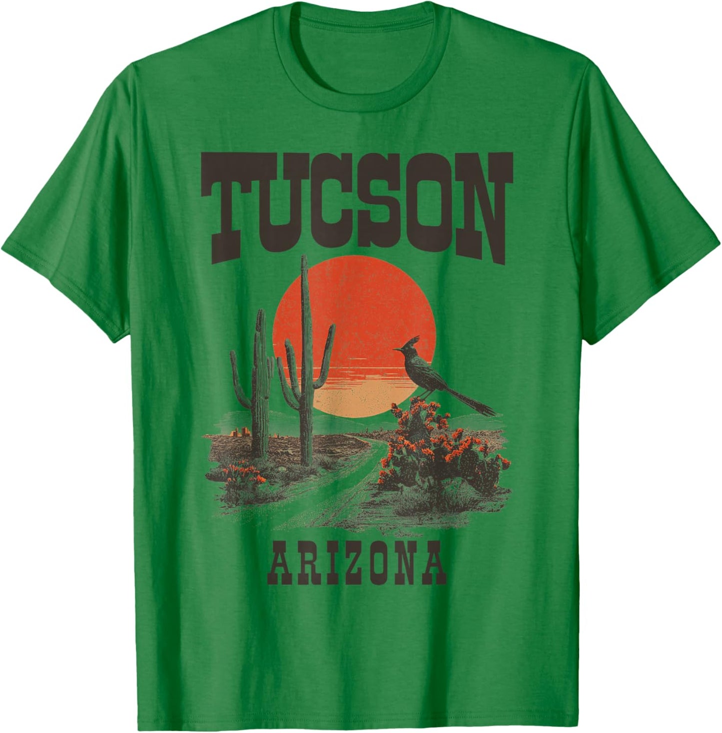 Tucson Arizona Roadrunner Desert Cactus Vintage T-Shirt - T-Shirt | Irish Green