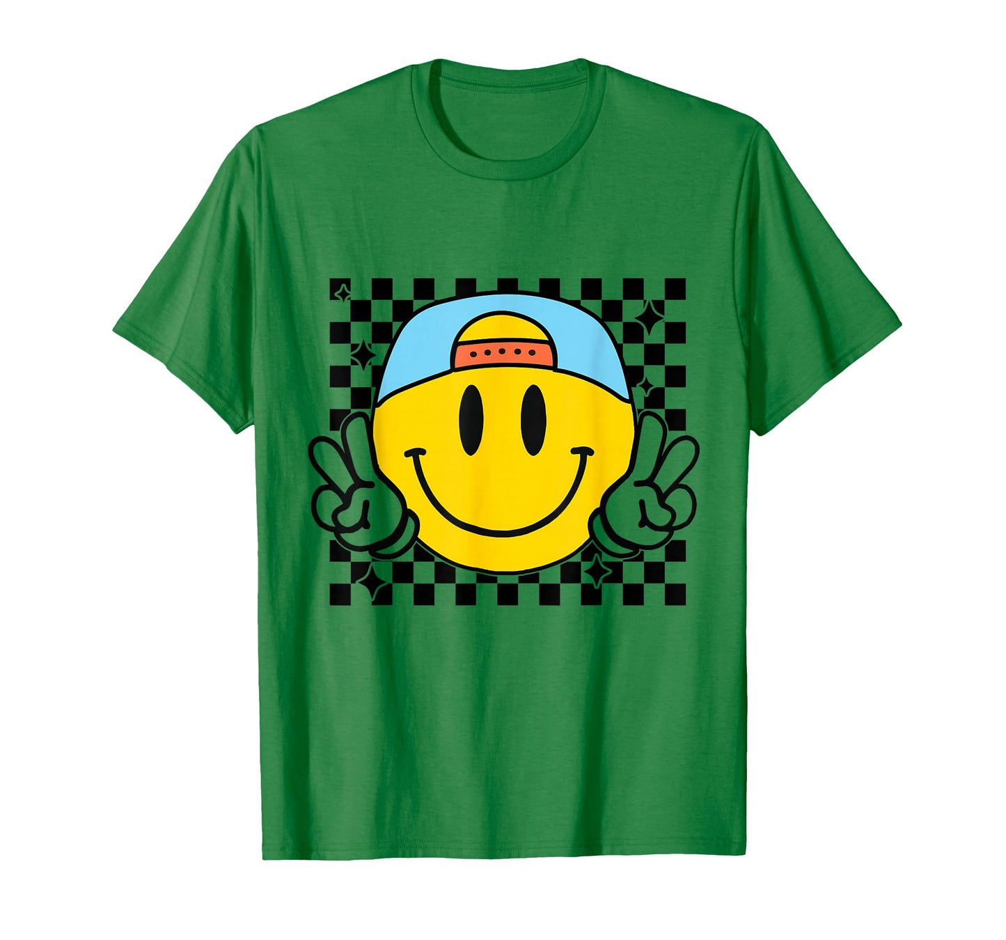 Yellow Smile Face Cute Checkered Peace Smiling Happy Face T-Shirt