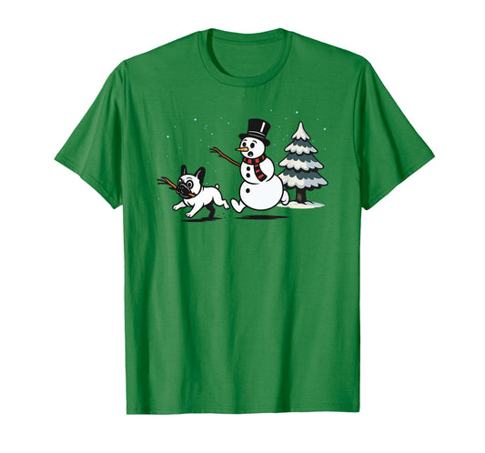 Funny Christmas French Bulldog Frenchie Snowman Dog Mom Dad T-Shirt