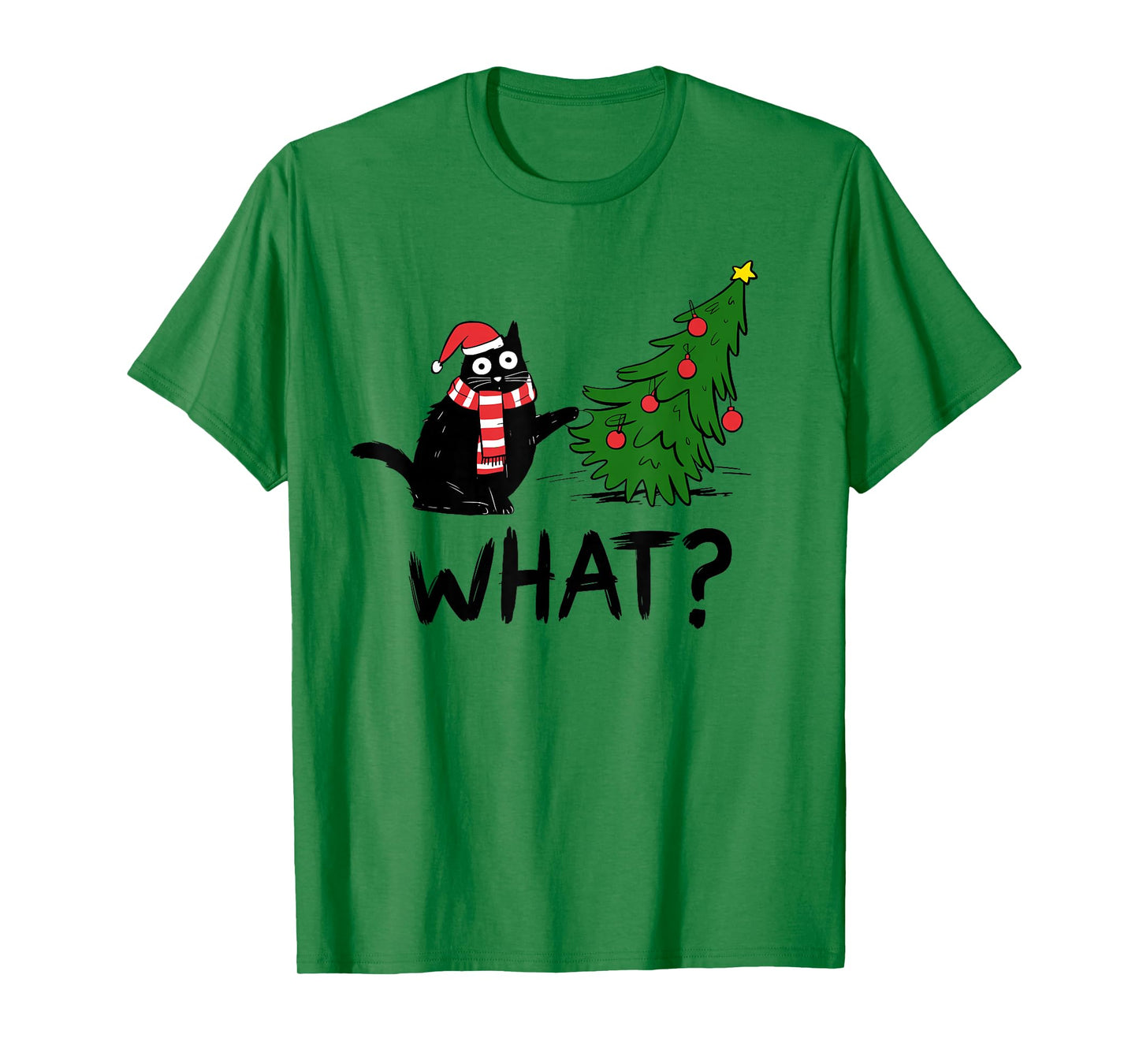 Funny Black Cat Gift Pushing Christmas Tree Over Cat What T-Shirt
